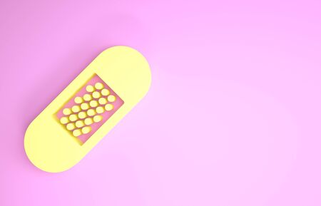 Yellow Bandage plaster icon isolated on pink background. Medical plaster, adhesive bandage, flexible fabric bandage. Minimalism concept. 3d illustration 3D renderの写真素材