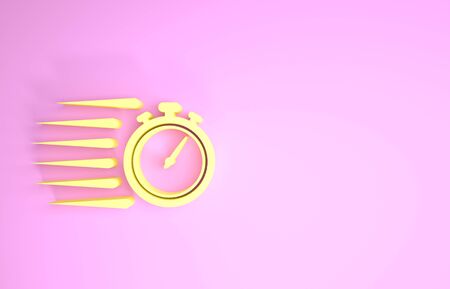 Yellow Stopwatch icon isolated on pink background. Time timer sign. Chronometer sign. Minimalism concept. 3d illustration 3D renderの写真素材