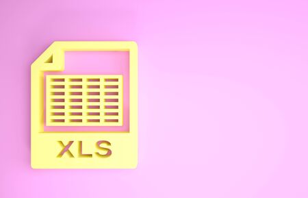 Yellow XLS file document. Download xls button icon isolated on pink background. Excel file symbol. Minimalism concept. 3d illustration 3D renderの写真素材