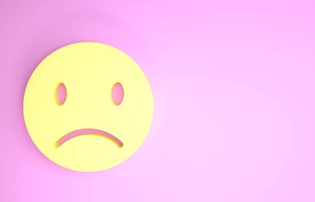 Yellow Sad smile icon isolated on pink background. Emoticon face. Minimalism concept. 3d illustration 3D renderの写真素材