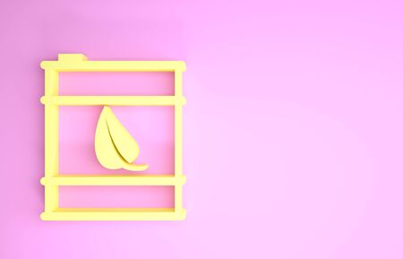 Yellow Bio fuel barrel line icon isolated on pink background. Eco bio and canister. Green environment and recycle. Minimalism concept. 3d illustration 3D renderの写真素材