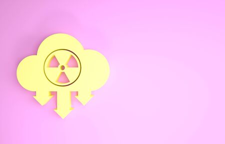 Yellow Acid rain and radioactive cloud icon isolated on pink background. Effects of toxic air pollution on the environment. Minimalism concept. 3d illustration 3D renderの写真素材