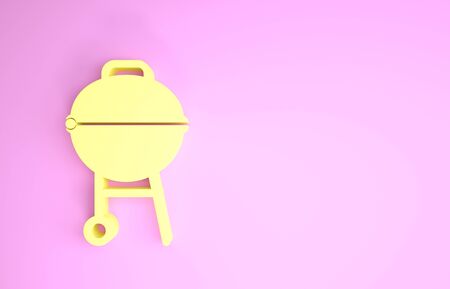 Yellow Barbecue grill icon isolated on pink background. BBQ grill party. Minimalism concept. 3d illustration 3D renderの写真素材