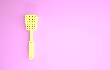 Yellow Barbecue spatula icon isolated on pink background. Kitchen spatula icon. BBQ spatula sign. Barbecue and grill tool. Minimalism concept. 3d illustration 3D renderの写真素材