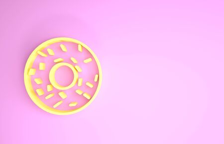 Yellow Donut with sweet glaze icon isolated on pink background. Minimalism concept. 3d illustration 3D renderの写真素材