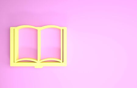 Yellow Open book icon isolated on pink background. Minimalism concept. 3d illustration 3D renderの写真素材