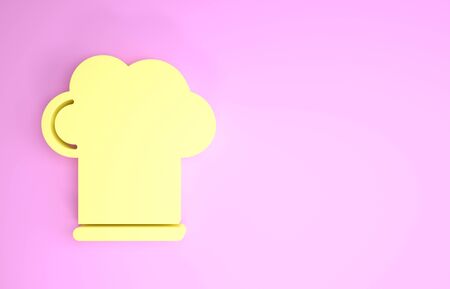 Yellow Chef hat icon isolated on pink background. Cooking symbol. Cooks hat. Minimalism concept. 3d illustration 3D renderの写真素材