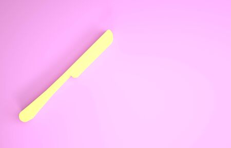Yellow Knife icon isolated on pink background. Cutlery symbol. Minimalism concept. 3d illustration 3D renderの写真素材