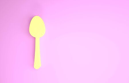 Yellow Spoon icon isolated on pink background. Cooking utensil. Cutlery sign. Minimalism concept. 3d illustration 3D renderの写真素材
