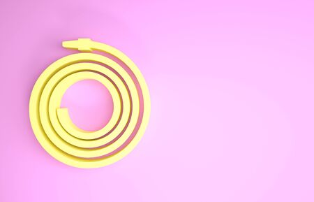 Yellow Garden hose or fire hose icon isolated on pink background. Spray gun icon. Watering equipment. Minimalism concept. 3d illustration 3D renderの写真素材