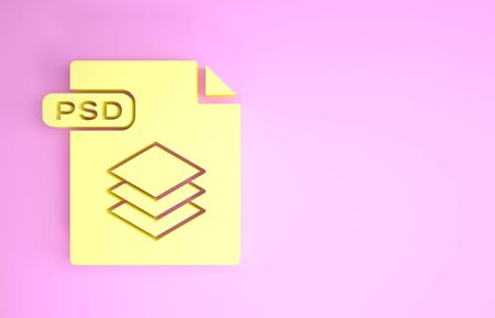 Yellow PSD file document. Download psd button icon isolated on pink background. PSD file symbol. Minimalism concept. 3d illustration 3D renderの写真素材