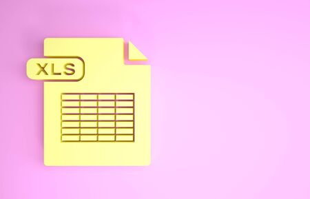 Yellow XLS file document. Download xls button icon isolated on pink background. Excel file symbol. Minimalism concept. 3d illustration 3D renderの写真素材