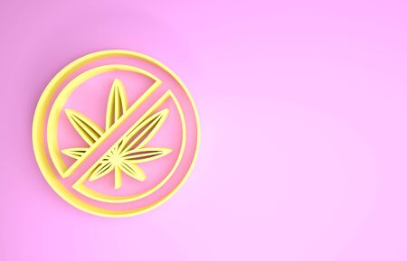 Yellow Stop marijuana or cannabis leaf icon isolated on pink background. No smoking marijuana. Hemp symbol. Minimalism concept. 3d illustration 3D renderの写真素材