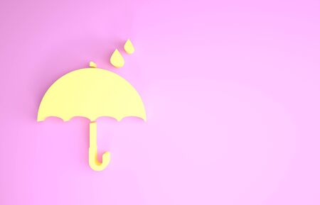 Yellow Umbrella and rain drops icon isolated on pink background. Waterproof icon. Protection, safety, security concept. Water resistant symbol. Minimalism concept. 3d illustration 3D renderの写真素材