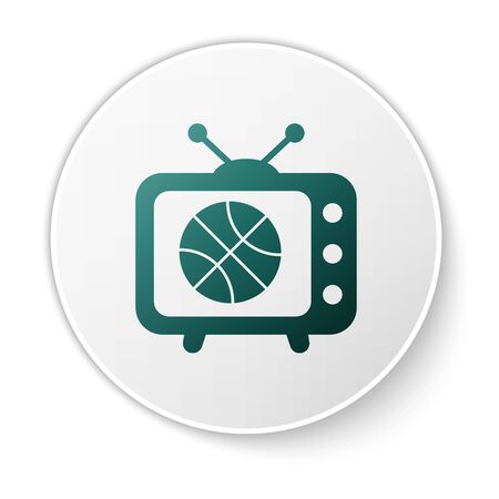 Green Basketball match on tv program icon isolated on white background. White circle button. Vector Illustrationのイラスト素材