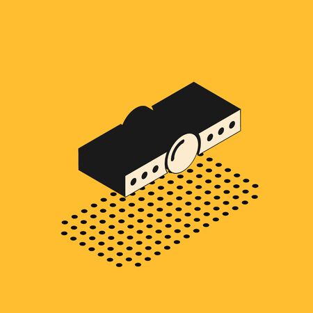Isometric Silicone ball gag with a leather belt icon isolated on yellow background. Fetish accessory. Sex toy for men and woman. Vector Illustrationのイラスト素材