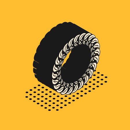 Isometric Laurel wreath icon isolated on yellow background. Triumph symbol. Vector Illustrationのイラスト素材