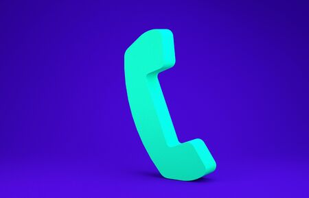 Green Telephone handset icon isolated on blue background. Phone sign. Minimalism concept. 3d illustration 3D renderの写真素材