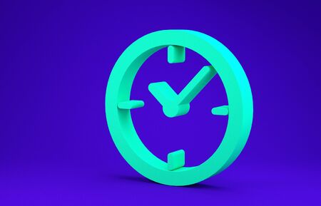 Green Clock icon isolated on blue background. Minimalism concept. 3d illustration 3D renderの写真素材