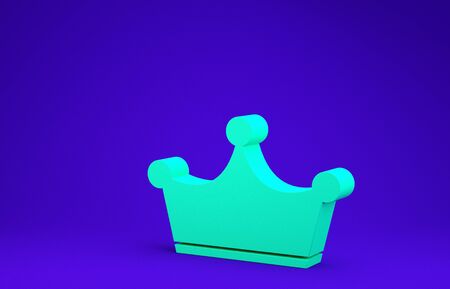 Green Crown icon isolated on blue background. Minimalism concept. 3d illustration 3D renderの写真素材