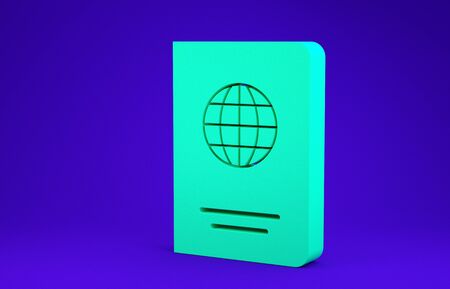 Green Passport with biometric data icon isolated on blue background. Identification Document. Minimalism concept. 3d illustration 3D renderの写真素材