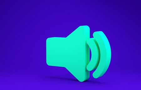 Green Speaker volume icon - audio voice sound symbol, media music icon isolated on blue background. Minimalism concept. 3d illustration 3D renderの写真素材