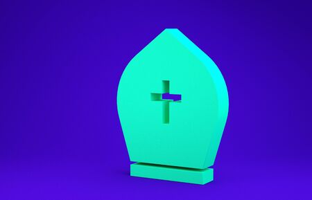 Green Pope hat icon isolated on blue background. Christian hat sign. Minimalism concept. 3d illustration 3D renderの写真素材