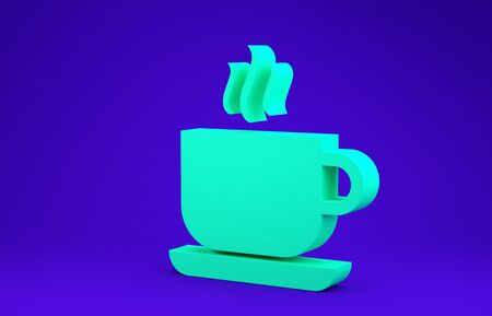 Green Coffee cup icon isolated on blue background. Tea cup. Hot drink coffee. Minimalism concept. 3d illustration 3D renderの写真素材