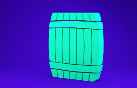 Green Wooden barrel icon isolated on blue background. Minimalism concept. 3d illustration 3D renderの写真素材