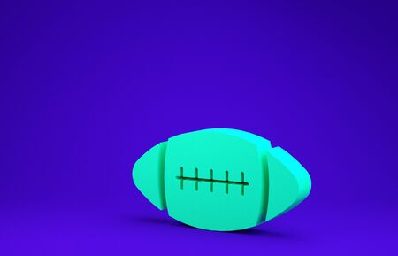 Green American Football ball icon isolated on blue background. Minimalism concept. 3d illustration 3D renderの写真素材