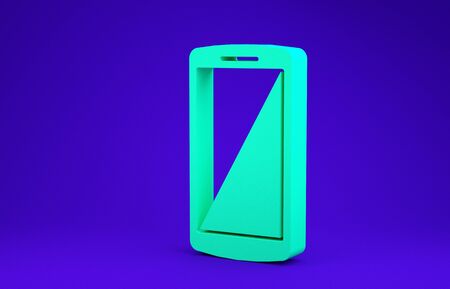 Green Smartphone, mobile phone icon isolated on blue background. Minimalism concept. 3d illustration 3D renderの写真素材