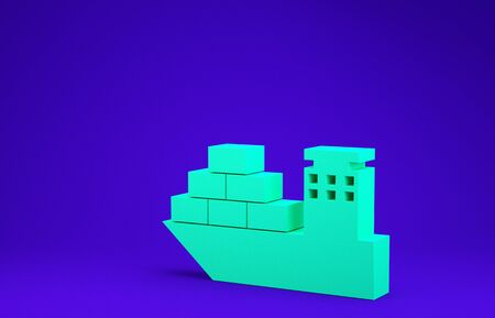 Green Cargo ship icon isolated on blue background. Minimalism concept. 3d illustration 3D renderの写真素材