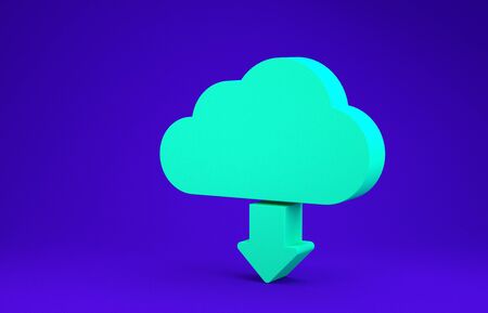 Green Cloud download icon isolated on blue background. Minimalism concept. 3d illustration 3D renderの写真素材