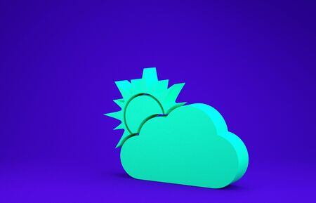 Green Sun and cloud weather icon isolated on blue background. Minimalism concept. 3d illustration 3D renderの写真素材