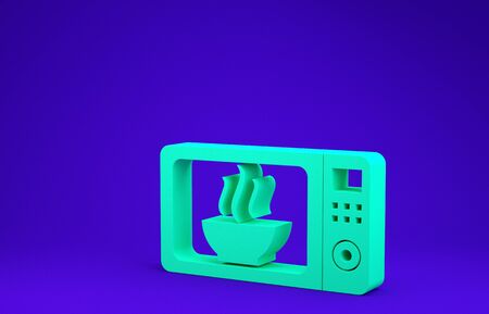 Green Microwave oven icon isolated on blue background. Home appliances icon. Minimalism concept. 3d illustration 3D renderの写真素材