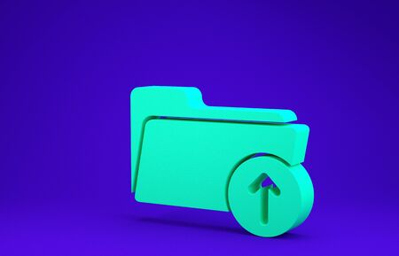 Green Download arrow with folder icon isolated on blue background. Minimalism concept. 3d illustration 3D renderの写真素材