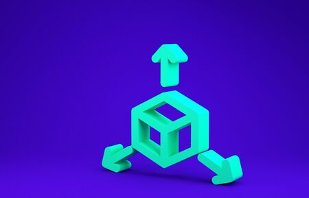 Green Isometric cube icon isolated on blue background. Geometric cubes solid icon. 3D square sign. Box symbol. Minimalism concept. 3d illustration 3D renderの写真素材