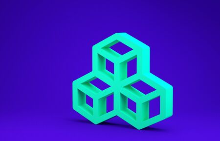Green Isometric cube icon isolated on blue background. Geometric cubes solid icon. 3D square sign. Box symbol. Minimalism concept. 3d illustration 3D renderの写真素材