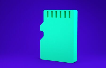Green Micro SD memory card icon isolated on blue background. Minimalism concept. 3d illustration 3D renderの写真素材