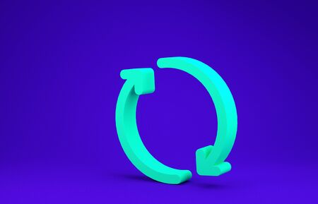 Green Refresh icon isolated on blue background. Reload symbol. Rotation arrows in a circle sign. Minimalism concept. 3d illustration 3D renderの写真素材