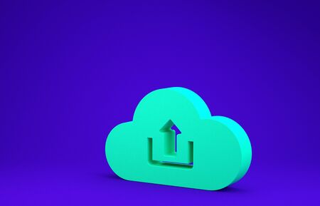 Green Cloud upload icon isolated on blue background. Minimalism concept. 3d illustration 3D renderの写真素材