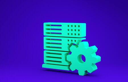 Green Server setting icon isolated on blue background. Minimalism concept. 3d illustration 3D renderの写真素材