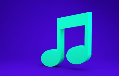 Green Music note, tone icon isolated on blue background. Minimalism concept. 3d illustration 3D renderの写真素材