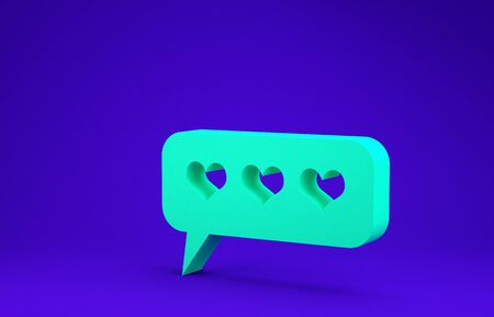 Green Like and heart icon isolated on blue background. Counter Notification Icon. Follower Insta. Minimalism concept. 3d illustration 3D renderの写真素材