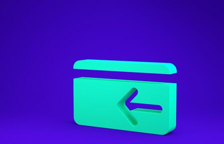 Green Cash back icon isolated on blue background. Credit card. Financial services, money refund, return on investment, savings account. Minimalism concept. 3d illustration 3D renderの写真素材