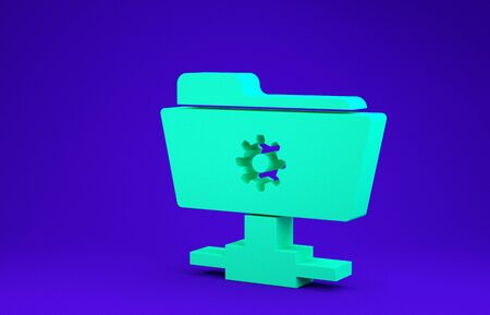 Green FTP settings folder icon isolated on blue background. Software update, transfer protocol, router, teamwork tool management, copy process. Minimalism concept. 3d illustration 3D renderの写真素材