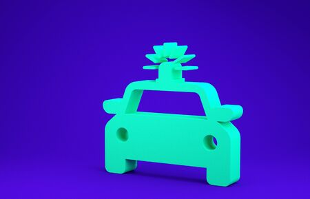 Green Police car and police flasher icon isolated on blue background. Emergency flashing siren. Minimalism concept. 3d illustration 3D renderの写真素材