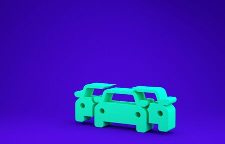 Green Cars icon isolated on blue background. Minimalism concept. 3d illustration 3D renderの写真素材
