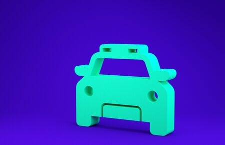 Green Police car and police flasher icon isolated on blue background. Emergency flashing siren. Minimalism concept. 3d illustration 3D renderの写真素材
