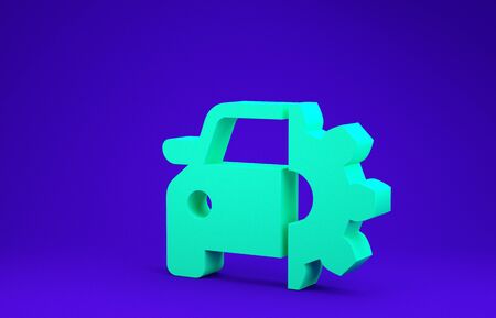 Green Car service icon isolated on blue background. Auto mechanic service. Mechanic service. Repair service auto mechanic. Maintenance sign. Minimalism concept. 3d illustration 3D renderの写真素材